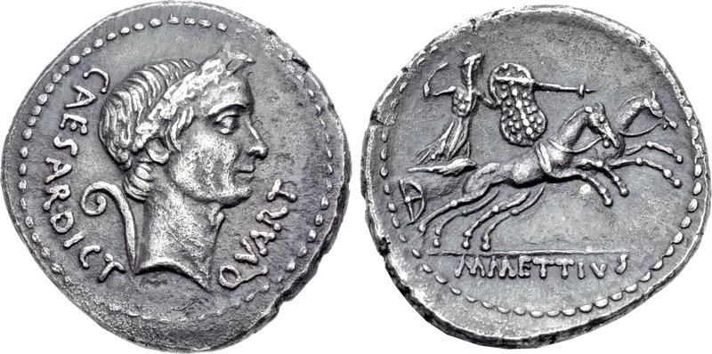 Roman coin with image of Caesar and his new title of dictator for life. (Image Credit: CNG) 